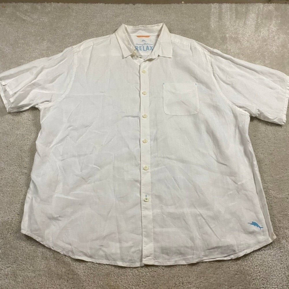 Tommy Bahama Linen Shirt Mens 2XB White Short Sleeve Button Down Beach Summer